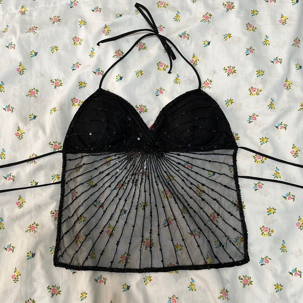 SOLD! Y2K Beaded Backless Halter Top